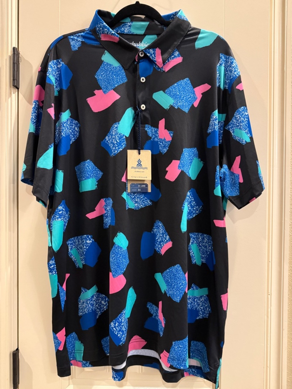 chubbies Mens Performance Golf Polo Shirt with Abstract Print NWT